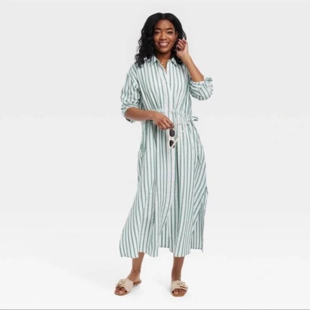 Universal Thread Green and White Striped Dress